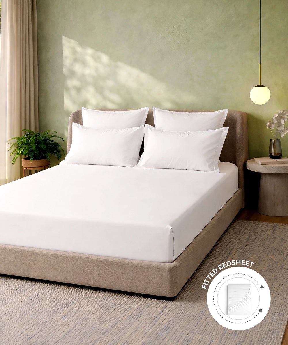 White Solid Fitted Bedsheet Set