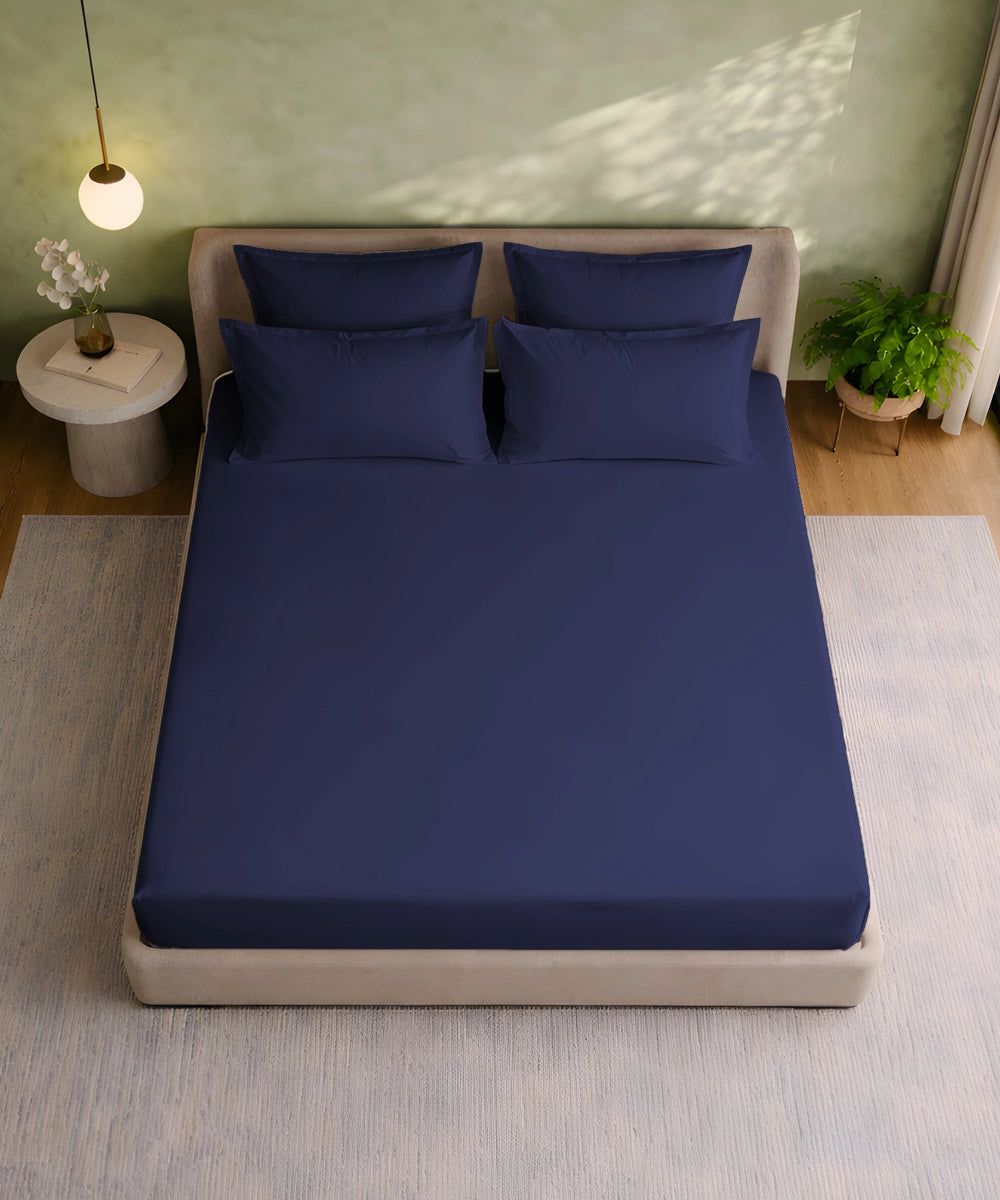 Navy Solid Fitted Bedsheet Set, image 2 of 4