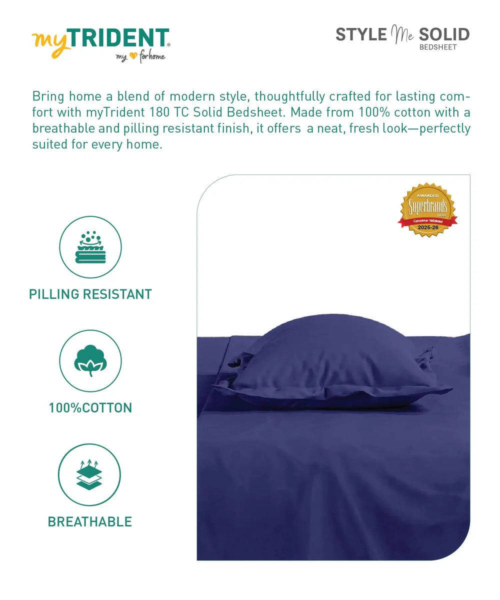 Navy Solid Fitted Bedsheet Set, image 4 of 4